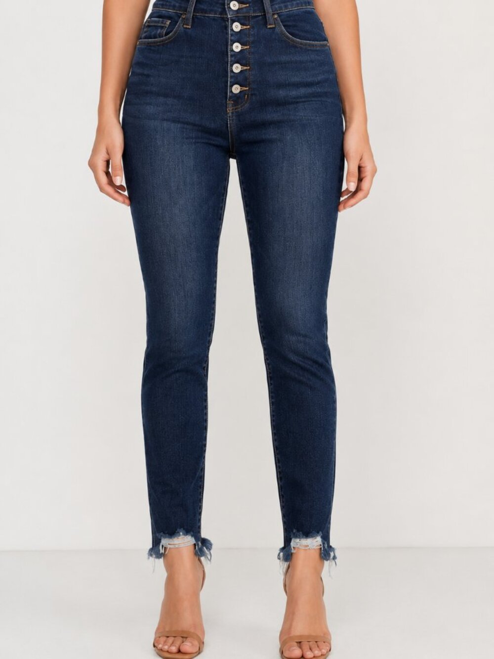 KanCan Button Up Skinny Jeans Womens Size 11 Stretch Frayed Hem Distressed